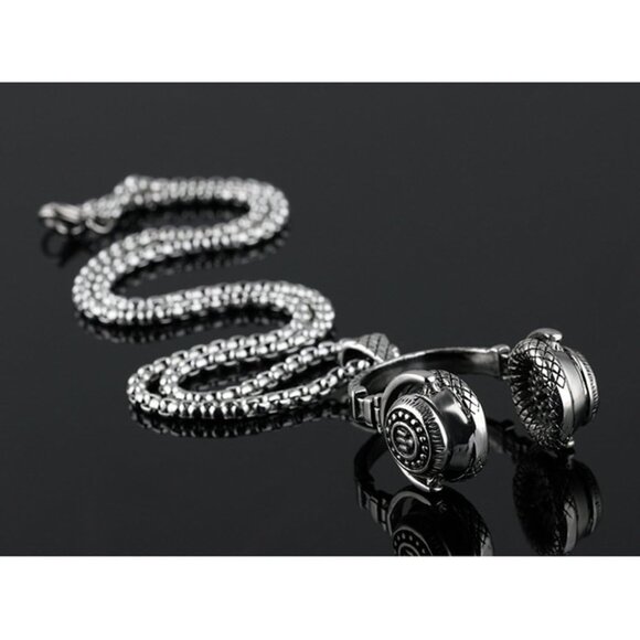 New Silver Stainless Steel Headphone Pendant Necklace for Men | DJ Music Gift - Picture 2 of 6
